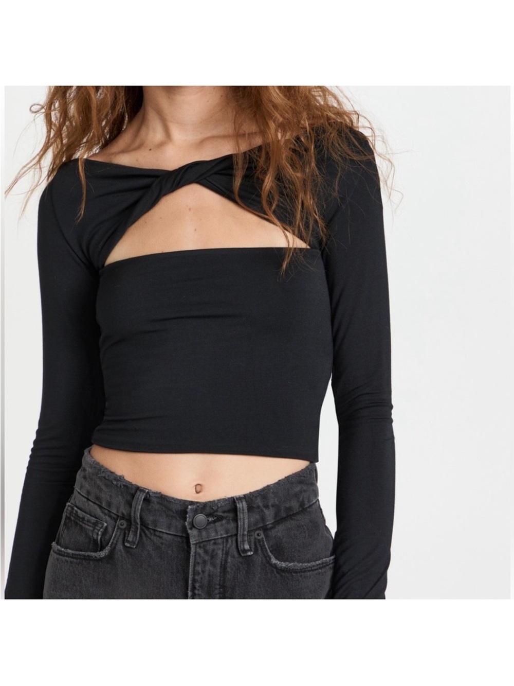 SEROYA black twist cutout long sleeve top XS